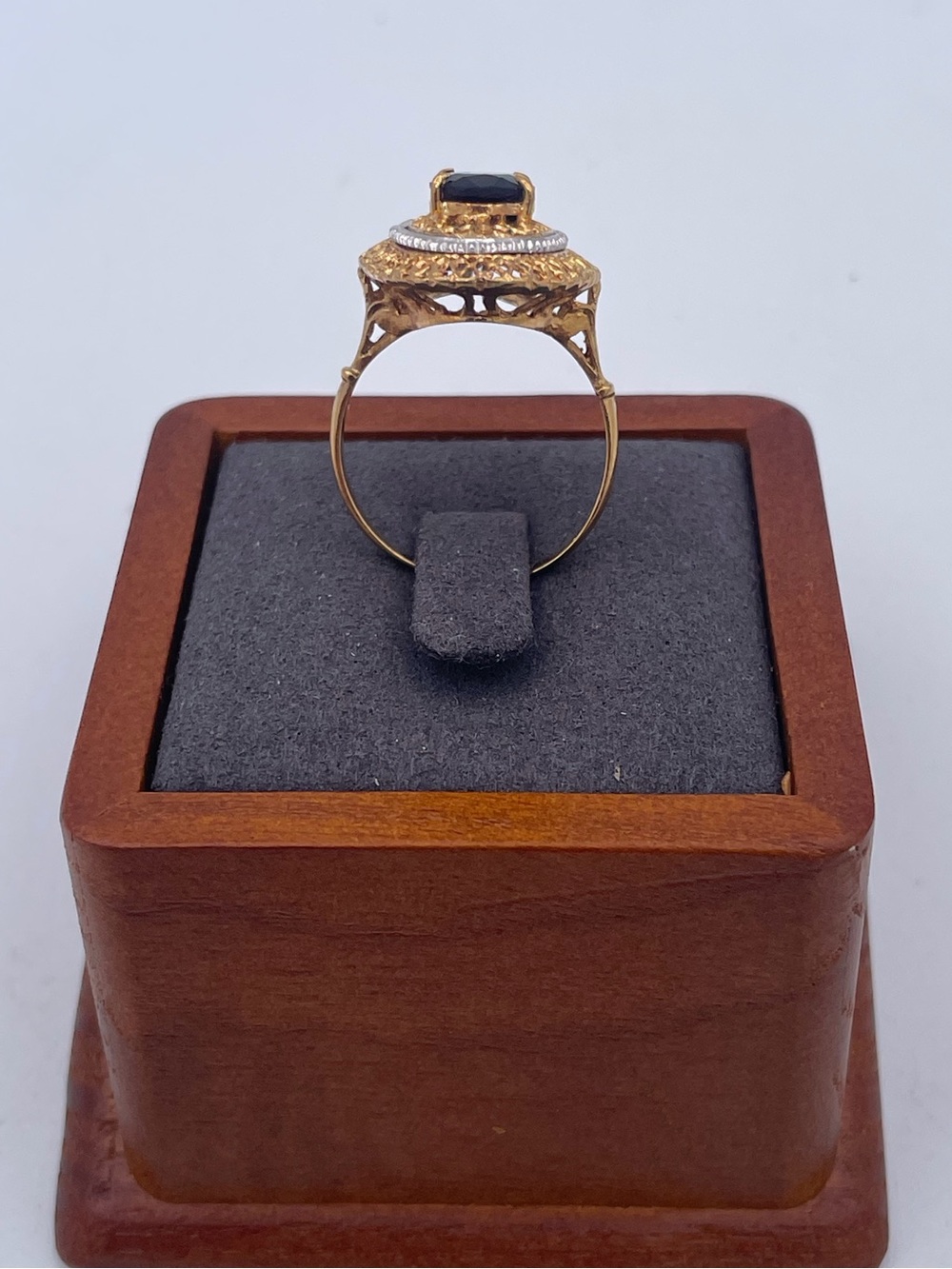 Mid-century Vintage 18K Yellow Gold Red Tourmaline Filigree Cocktail Ring Size8 - Picture 4 of 11
